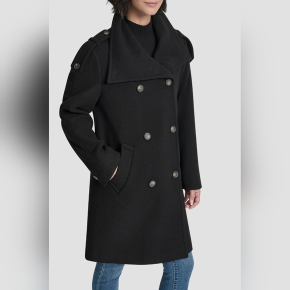 DKNY Double Breasted Wool Blended Military Coat Woman's Size M. - Picture 4 of 10